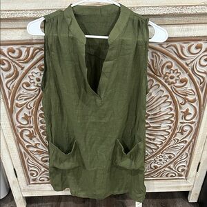 NWT CUPSHE Olive Green Sleeveless V-Neck COVERUP with Pockets